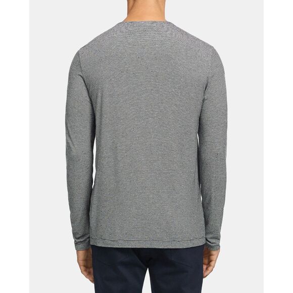 Theory Striped Henley Shirt in Viscose-Silk - Black/Natural M - Picture 2 of 7